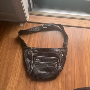 EUC Genuine Leather Black Fanny Pack